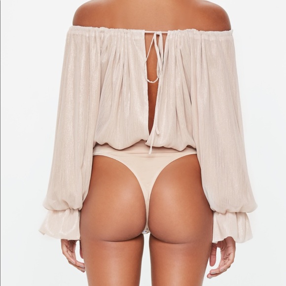 Peace + Love Nude Metallic Bardot Bodysuit Sz. 4 - Picture 4 of 11